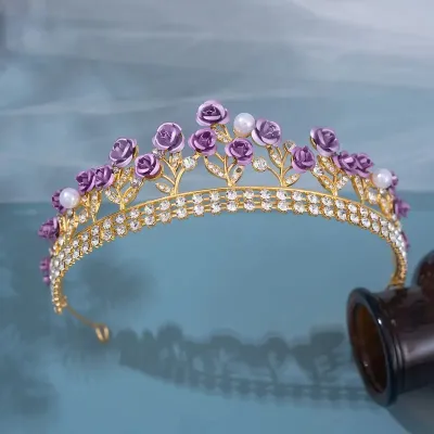 Purple Rose Flower Queen Crown